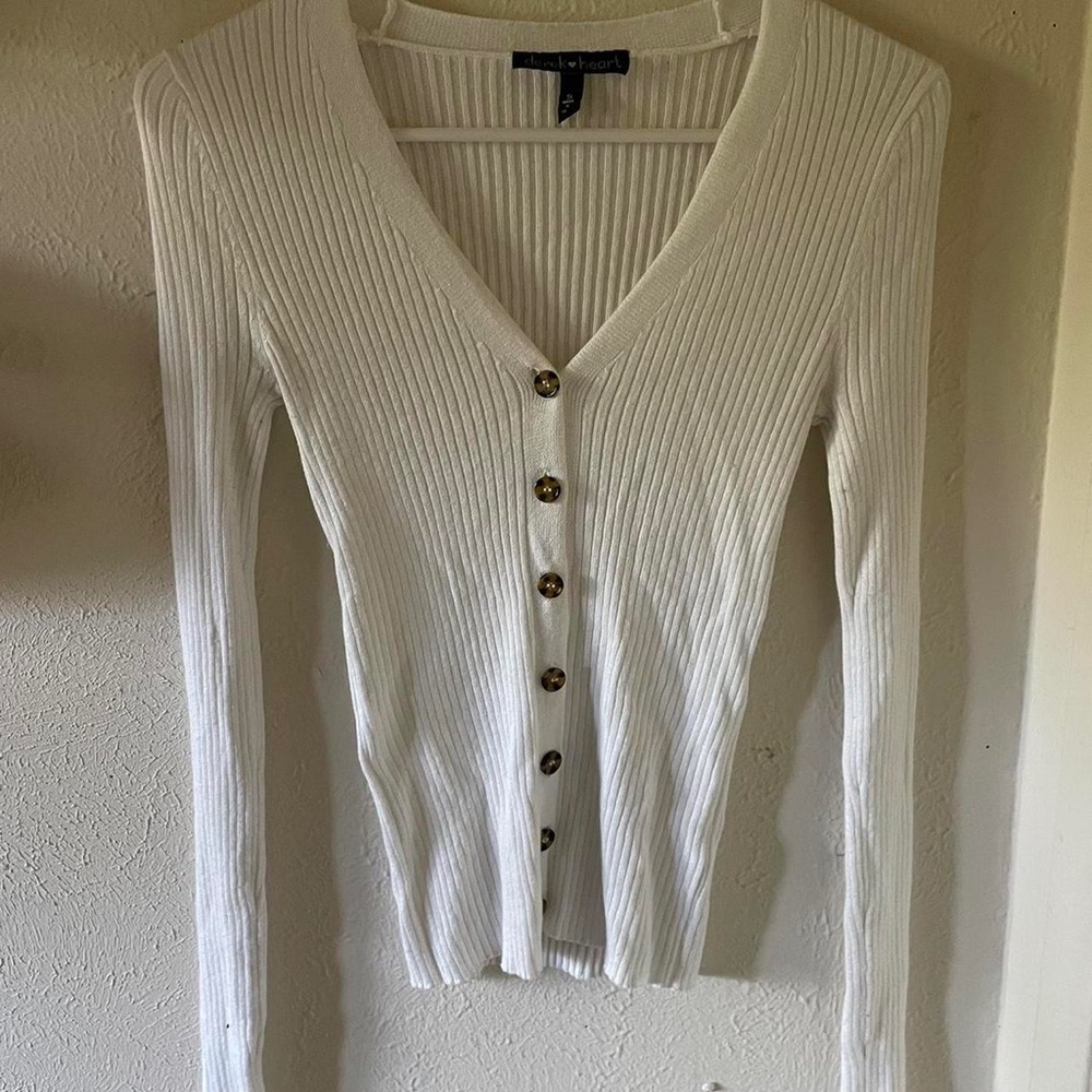 White Button-Up Ribbed Sweater - Picture 2 of 3